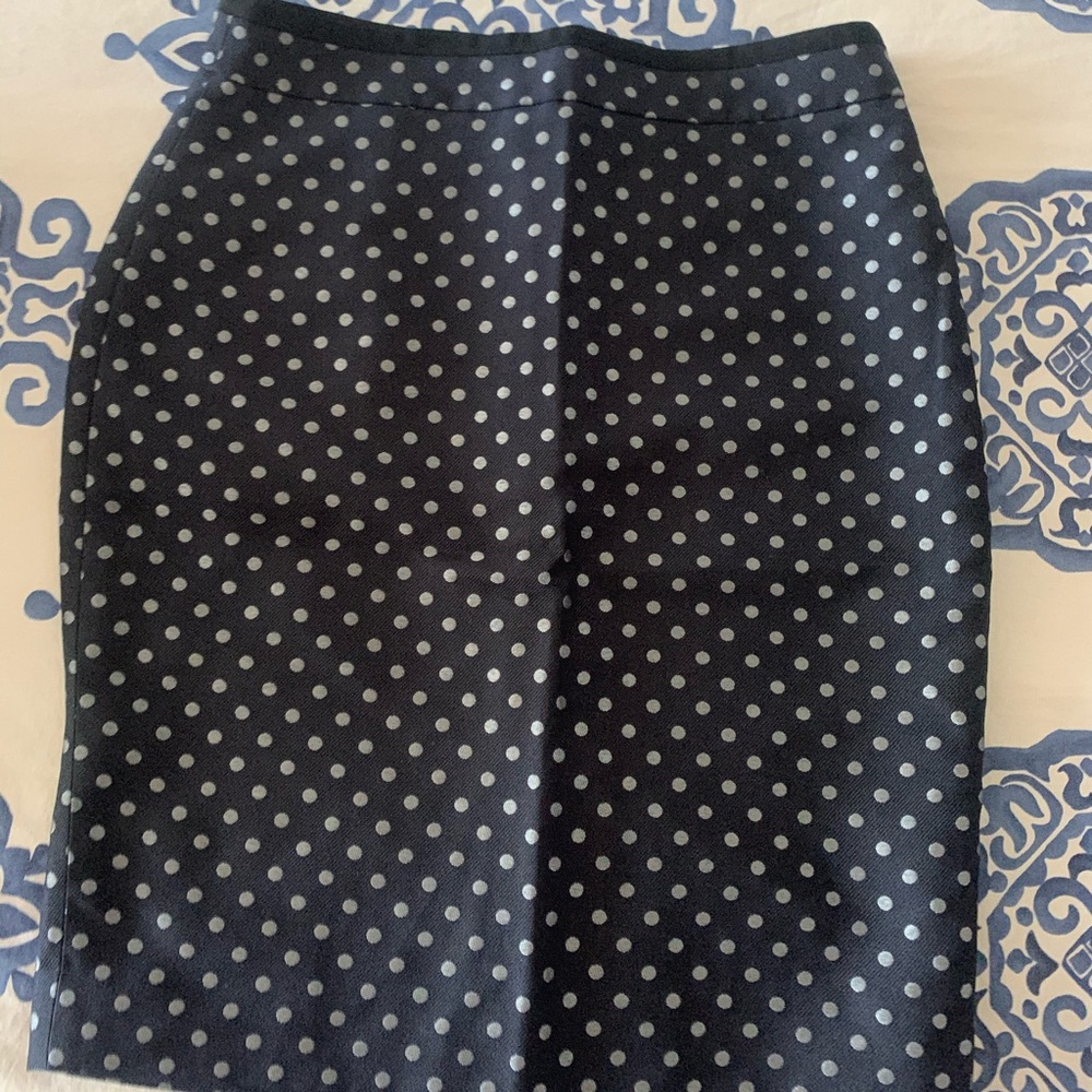 Ann Taylor Navy Blue and Silver/Grey Polka Dots pencil skirt - size 2p
